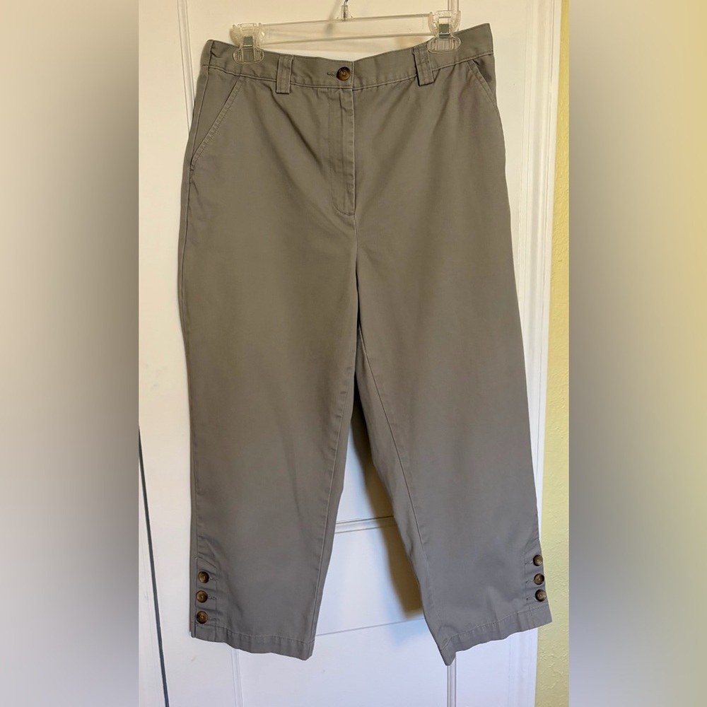 Lands' End Women’s Cropped Chinos W/ Side Button Detail Back Elastic High Waist